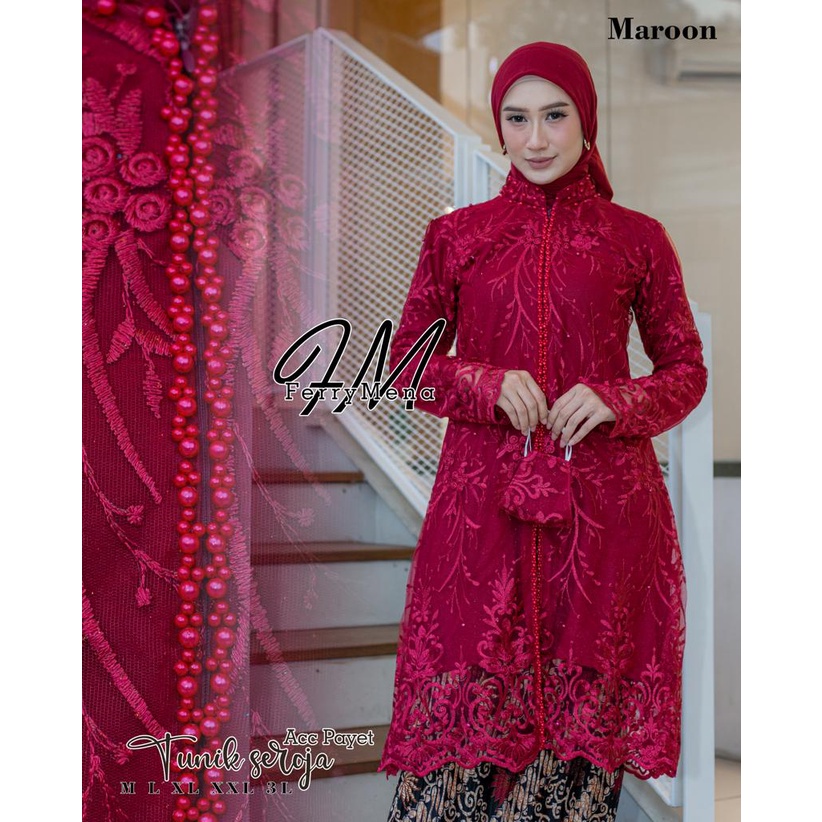 Kebaya tunik brokat seroja Kebaya tunik modern Kebaya remaja Baju akad pesta pernikahan wisuda Size M L XL XXL