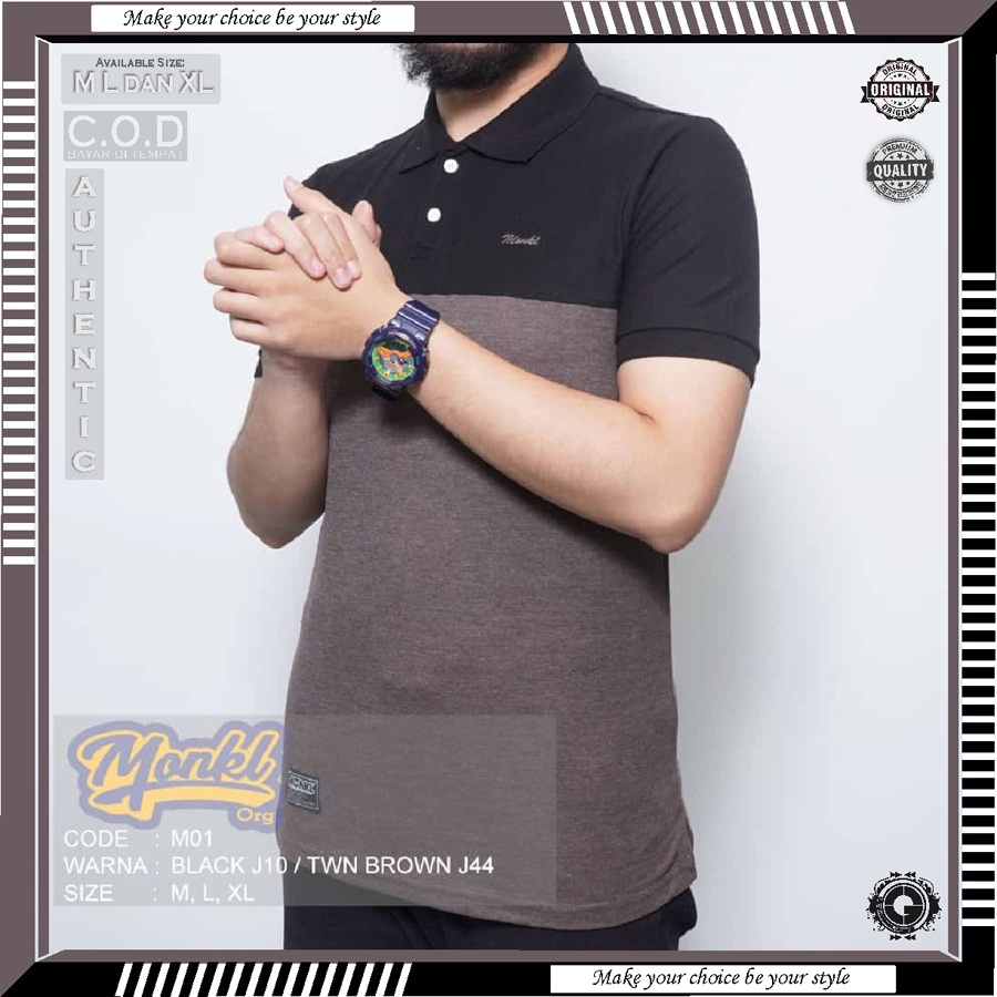 BAJU KAOS MONKL 100% ORIGINAL TSHIRT POLO KERAH GERIMIS SANGHAI WANGKI PAKAIAN OUTFIT DISTRO PRIA CO