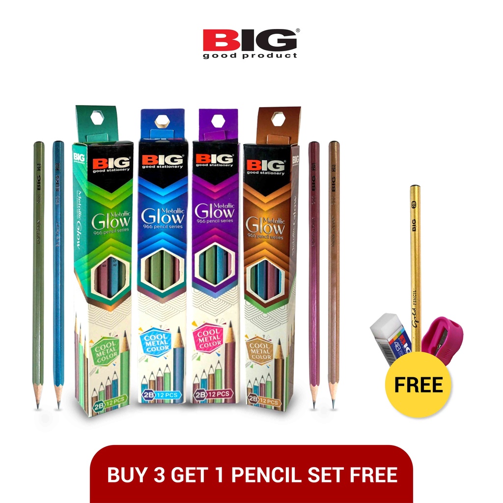 Jual 12 Pcs BIG Pensil 2B Metallic Glow Graphite Pencil Standar Ujian ...