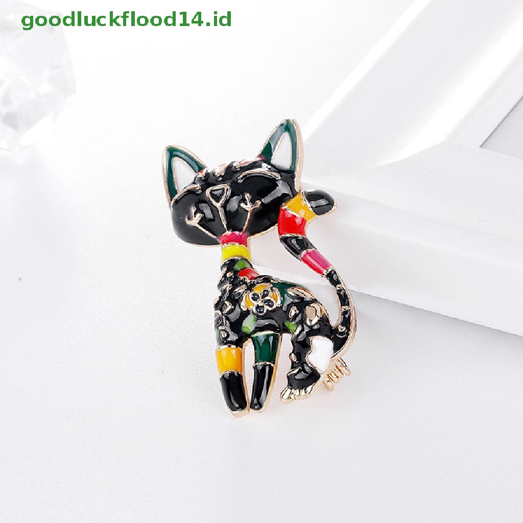 [GOOGFOUR] Pin Bros Enamel Kucing Angin Cina Bunga Warna-Warni Seni Abstrak Hewan Pin [TOP]