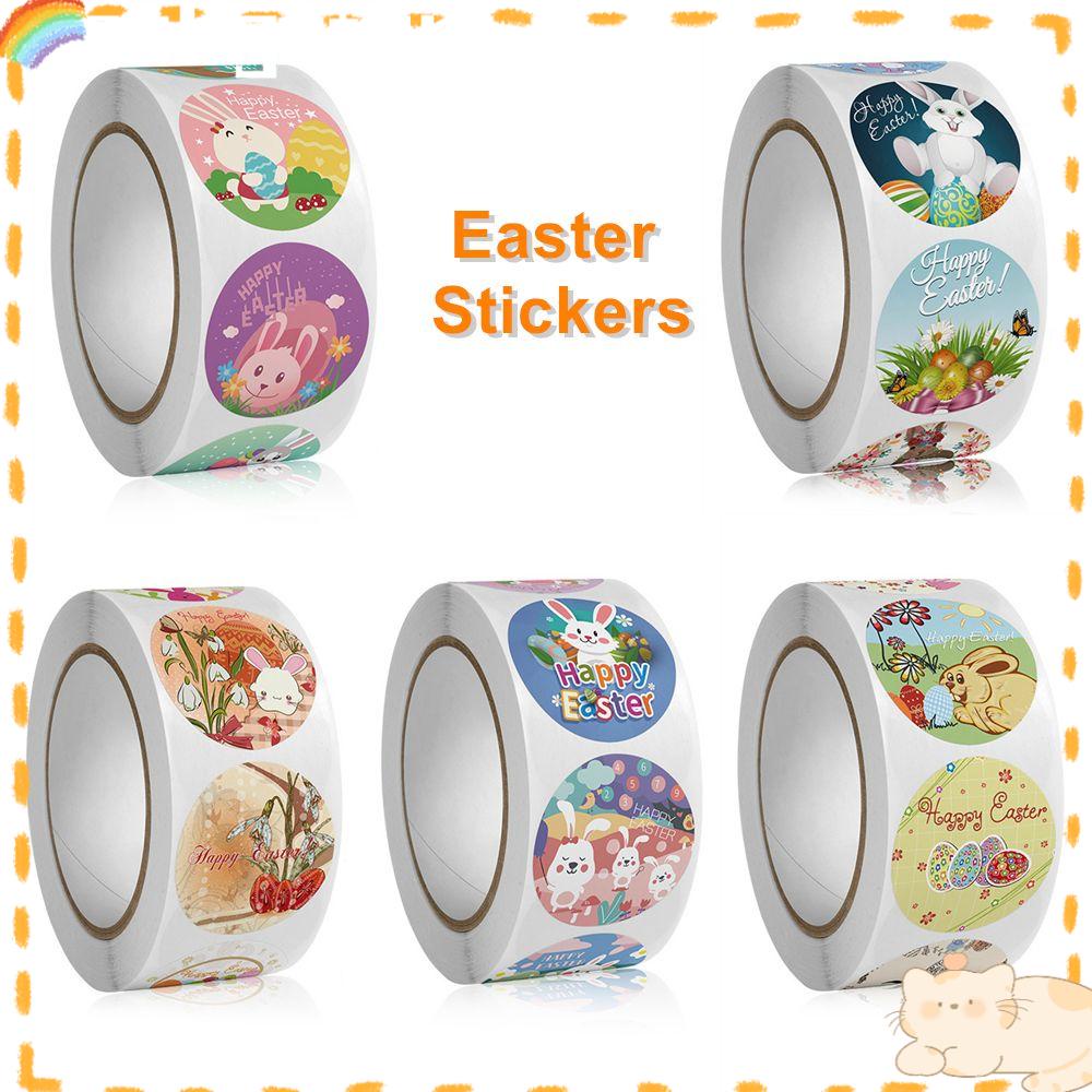 Solighter 500pcs/roll Easter Sticker Gift Packaging Perekat Diri Scrapbooking Kelinci Paskah Telur Label Stiker