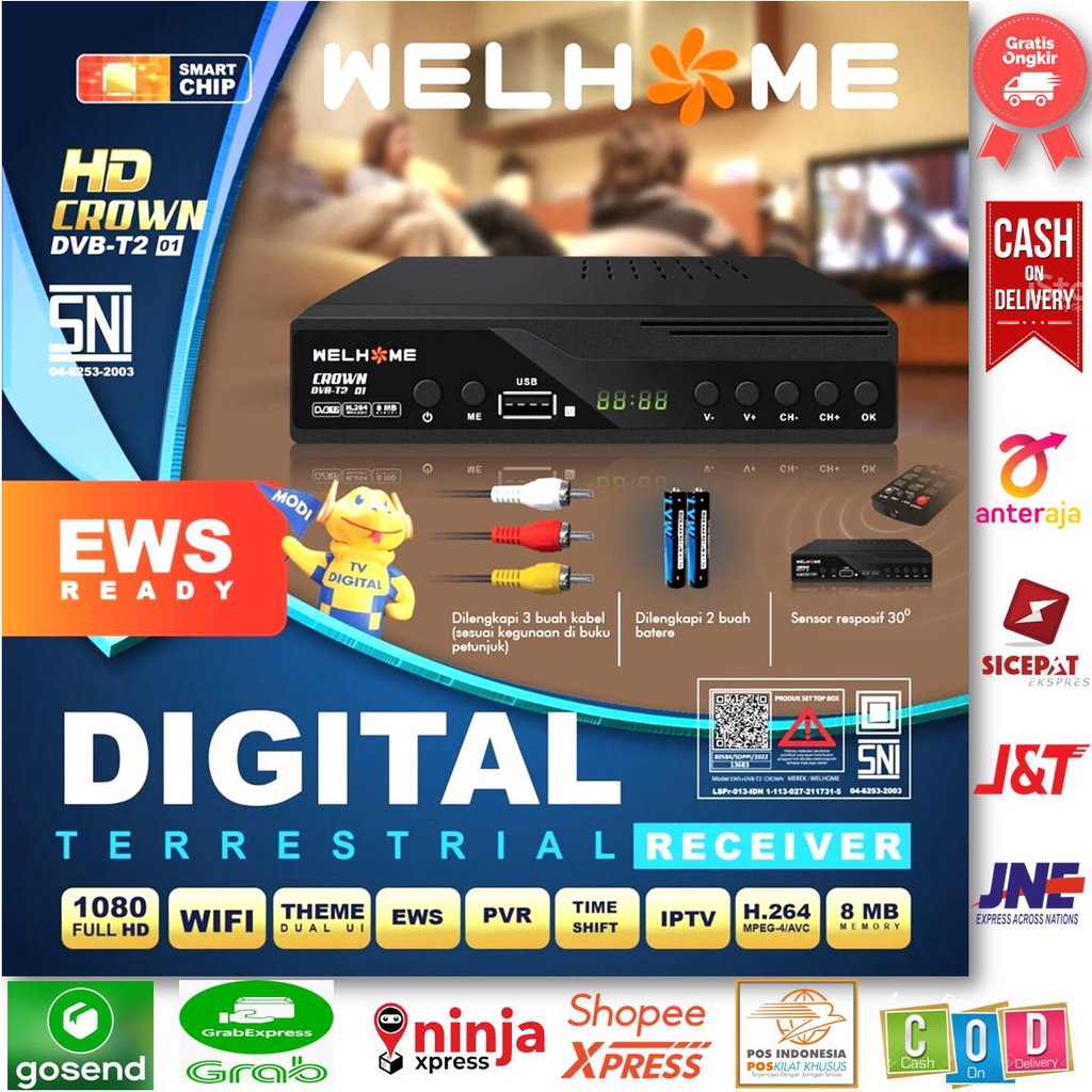 STB Welhome Set Top Box Crown HD TV Digital - DVB T2 01 - ELEKTRONIK - AKSESORIS TV - RECEIVER TV - 