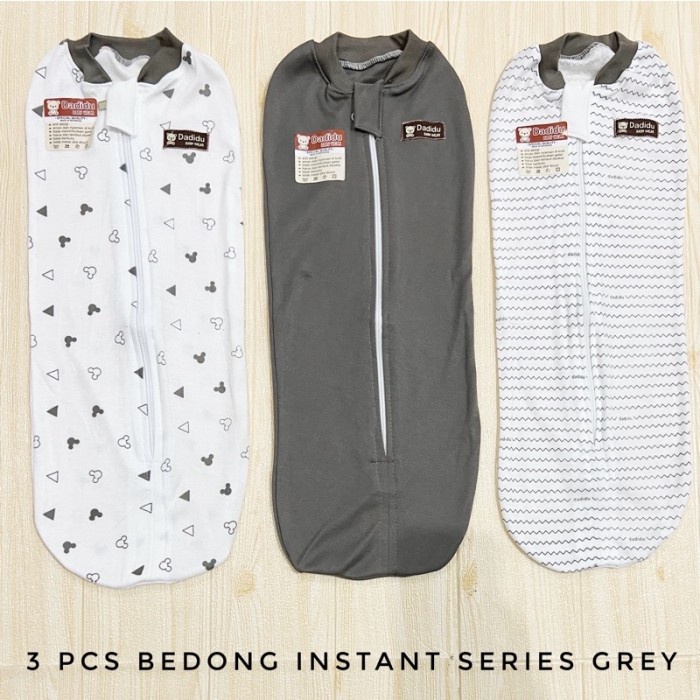 Bayi 3 Pcs Bedong Instan Resleting Grey Series Merk Dadidu / Bedong Bayi