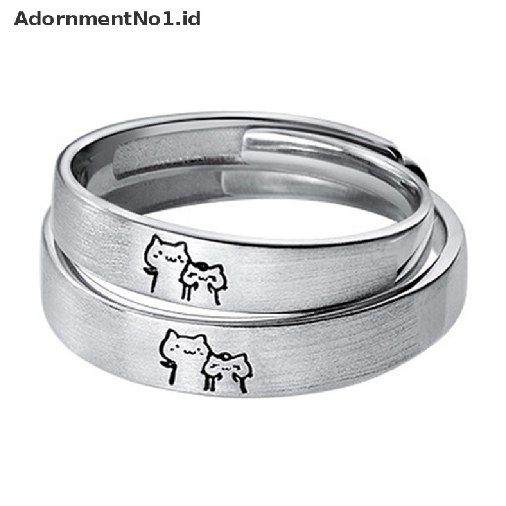 [AdornmentNo1] Kitten Couple Rings Cute Sliver Open Ring Untuk Wanita Pria Cincin Jari Yang Dapat Disesuaikan Kekasih Romantis Hadiah Perhiasan Anniversary [ID]