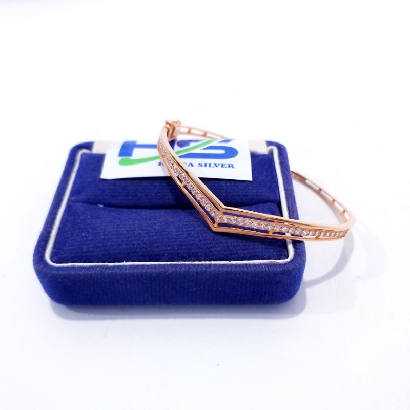 Gelang Perak Wanita Silver Asli 925 Lapis Emas Putih Dan Kuning Model Bangle Fuji Aurel - Gelang Perak Wanita Anti Karat