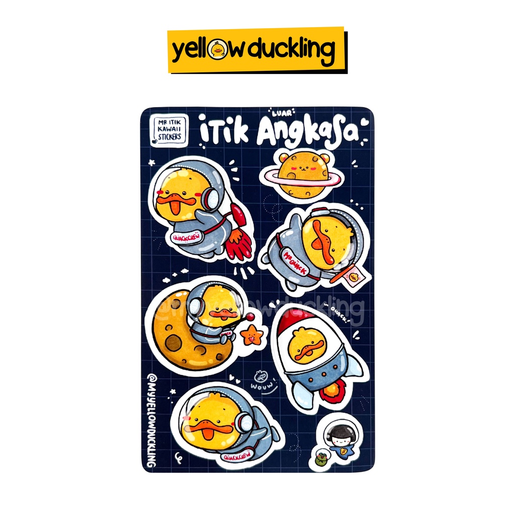 

STICKERS - ITIK ASTRONOT IN SPACE EDITION STICKER SET - STIKER ITIK LUAR ANGKASA - YELLOW DUCKLING HANDDRAWN MR ITIK - LIMITED EDITION - JURNAL STUDYGRAM DOFF MATTE FINISH WATERPROOF