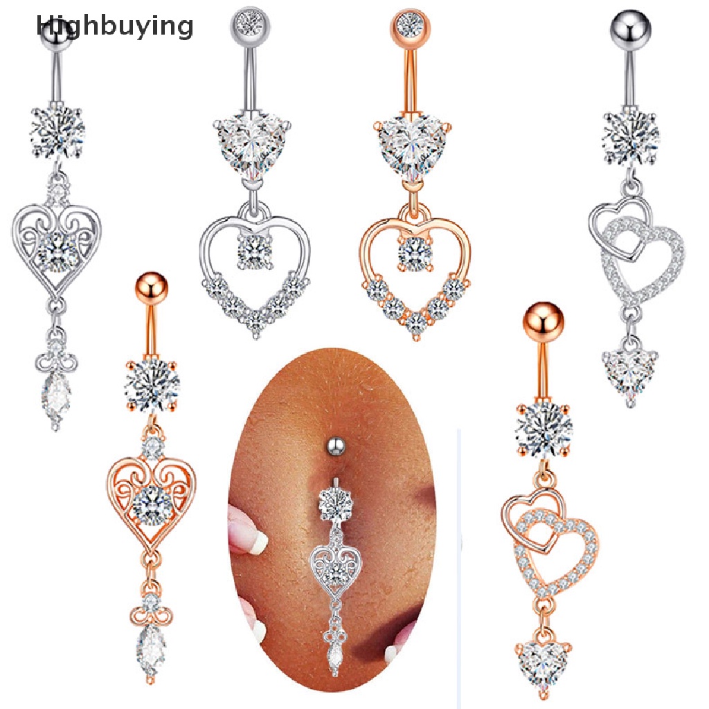 Hbid Baru Menjuntai Perut Kancing Cincin Jantung Perut Cincin Perhiasan Panjang Menjuntai Bar Belly Ring Shinyny Kristal Stainless Steel Perut Tubuh Perhiasan Glory