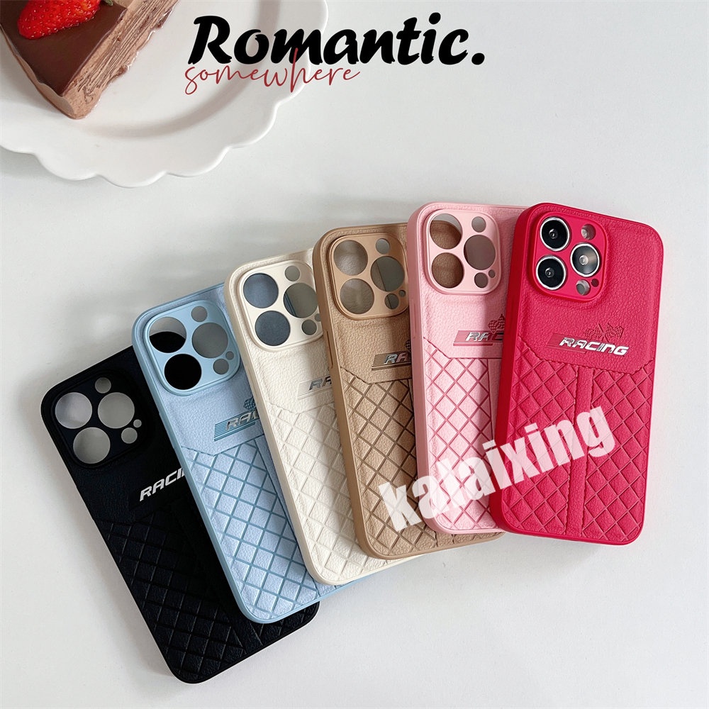 Casing Kulit Balap Untuk iPhone 14 Pro Max14 Plus 13 12 11 ProMax Hard Back Cover Casing Silikon