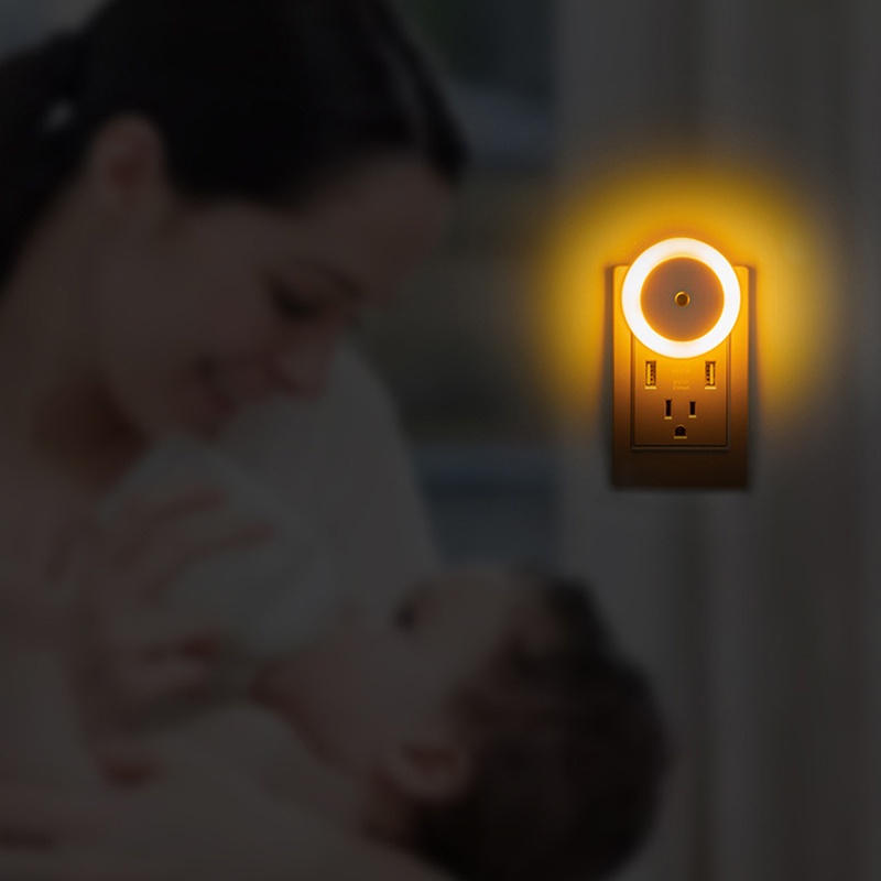 Us/eu Plug Round Light-sensitive Small Night Light/Saklar Otomatis Portabel Lampu Dinding Sangat Terang/Lampu Baca Darurat Asrama Rumah