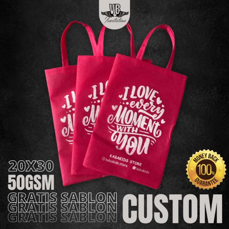 GOODIEBAG TAS SPUNBOND CUSTOM SABLON SOUVENIR PERNIKAHAN TERMURAH TERLARIS KEKINIAN SE SHOPEE 50GSM F20X30