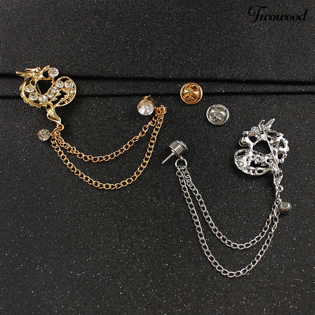 Bros Naga Berlian Imitasi Twowood Lencana Logam Kreatif Cantik Gaya China Untuk Pria