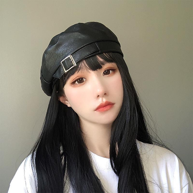 BEGE beret gesper topi kulit pu leather mangaka komikus import