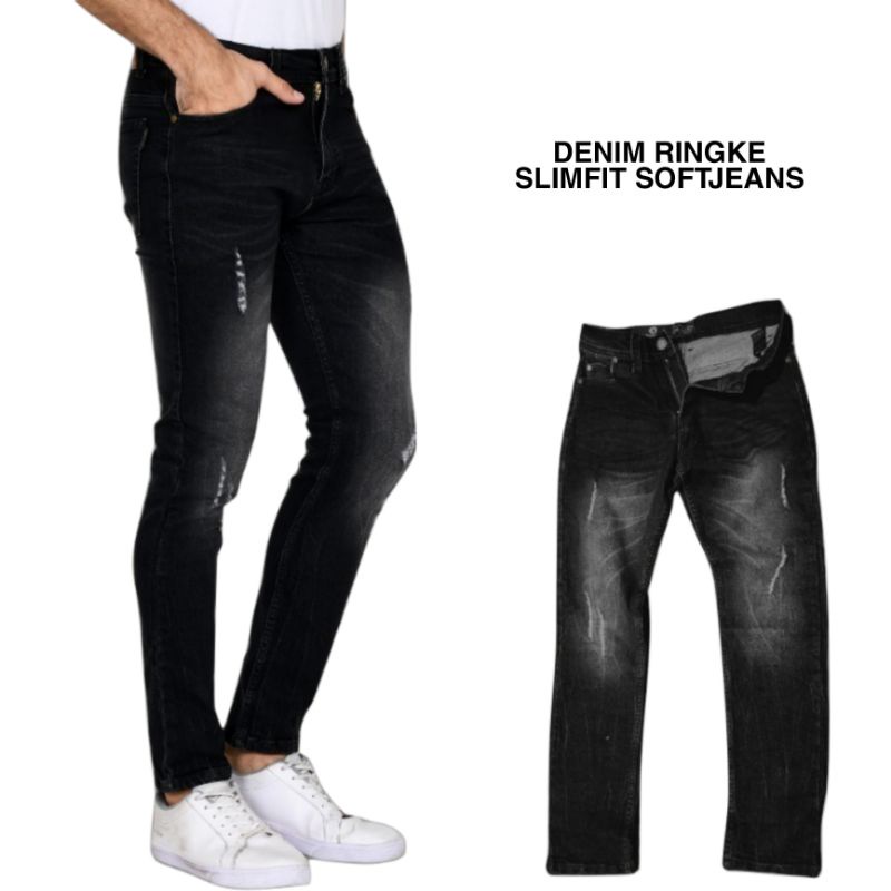 RN SEVEN Celana Jeans Ringke Black Washed Skinny Denim Pria Full Softjeans Melar - Original