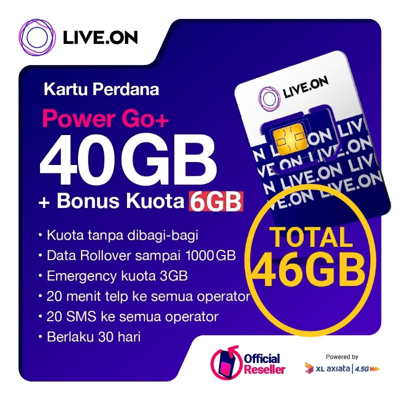 Kartu Perdana live.On XL 51GB Full/Bisa Request Langsung Pake