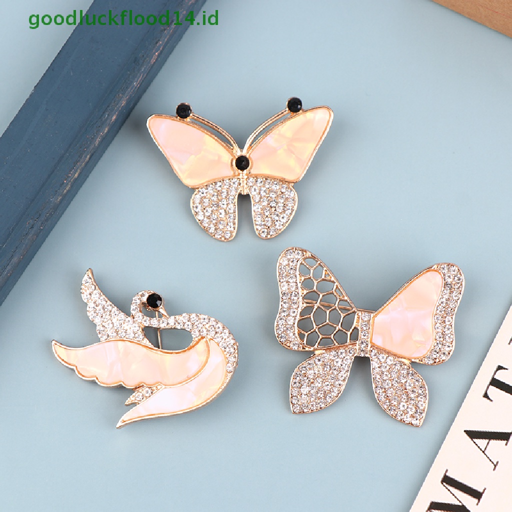 [GOOGFOUR] Berlian Imitasi Swan Butterfly Bros Untuk Wanita Berlian Imitasi Bros Fashion Pesta Pernikahan Perhiasan Aksesori Pin Brooch Hadiah [TOP]