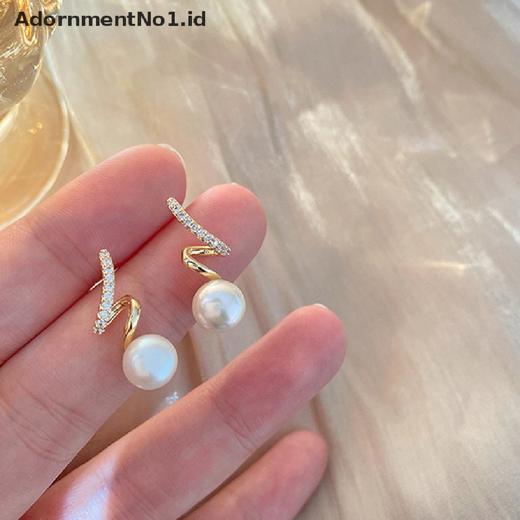 [AdornmentNo1] 1pasang Ins Gaya Korea Bersinar Fashion Anting Mutiara Wanita Berlian Imitasi Anting Mutiara Perhiasan Sederhana Earrings Ladies Decoration [ID]