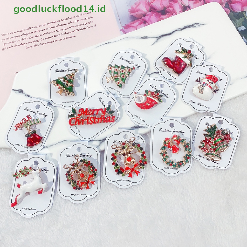 [GOOGFOUR] Shiny Christmas Enamel Bros Elk Snowman Santa Claus Pohon Logam Pin Xmas Tahun Baru Pesta Perjamuan Harian Pin Dekorasi Hadiah [TOP]