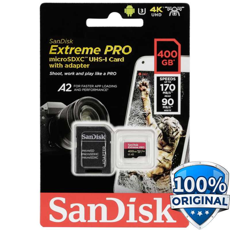 Sandisk MicroSDXC Extreme Pro A2 V30 UHS-1 (170MB/s) Adaptor 64GB 128GB 256GB 400GB 512GB 1TB - SDSQXC