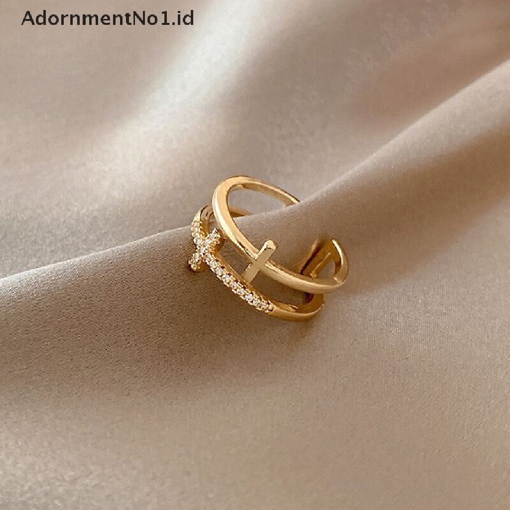 [AdornmentNo1] Cincin Jari Telunjuk Terbuka Zircon Silang Ganda Kedip Untuk Wanita Fashion Perhiasan Hadiah [ID]