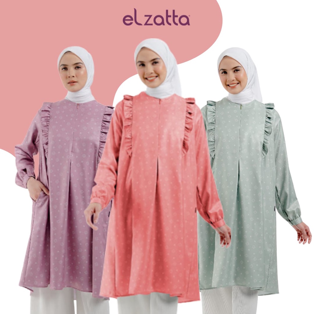Tunik Wanita Elzatta Motif Terbaru Atasan Tunik Frills L Kawung Bahan Rayon Tersedia dari ukuran S s