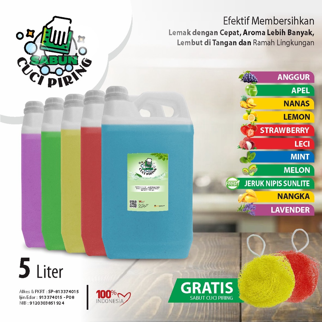 Sabun cuci piring Dishwashing cuci piring 5 liter (jerigen) + Free Sabut Cuci Piring