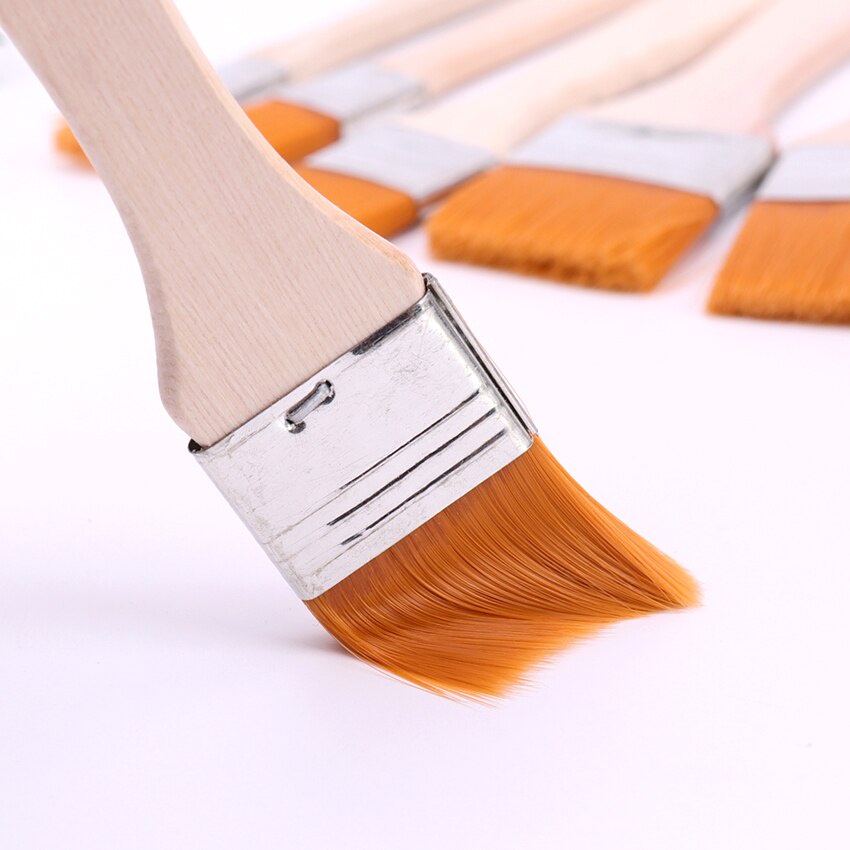 12pcs Kuas Lukis Lebar Gagang Kayu Kuas Lukis Bali Artist Kuas Cat Tebal Halus Nylon Flat Painting Brush