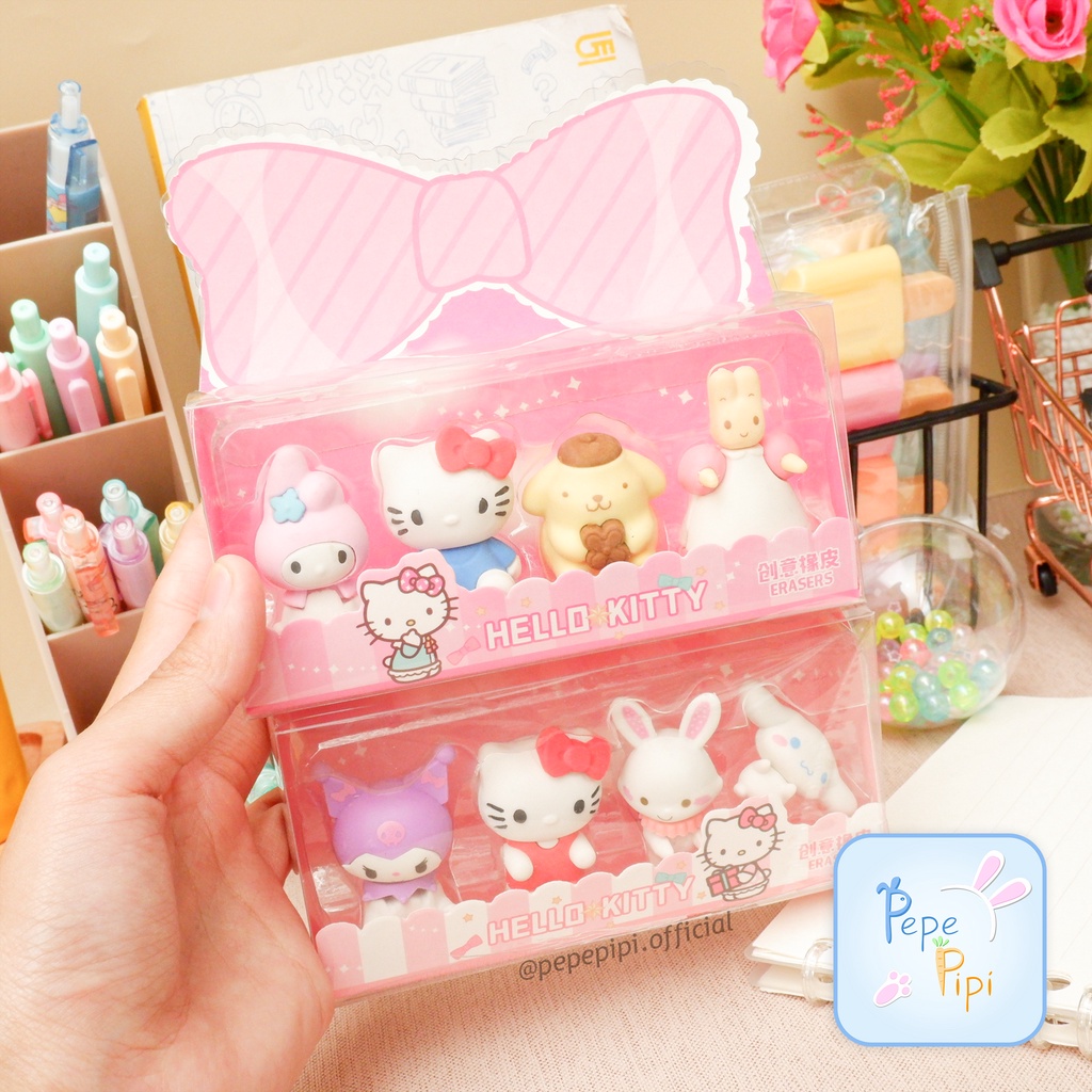 Penghapus 3D Sanrio Hello Kitty 4 Karakter Eraser Setip Stip Hapusan Pensil Pompurin My Melody