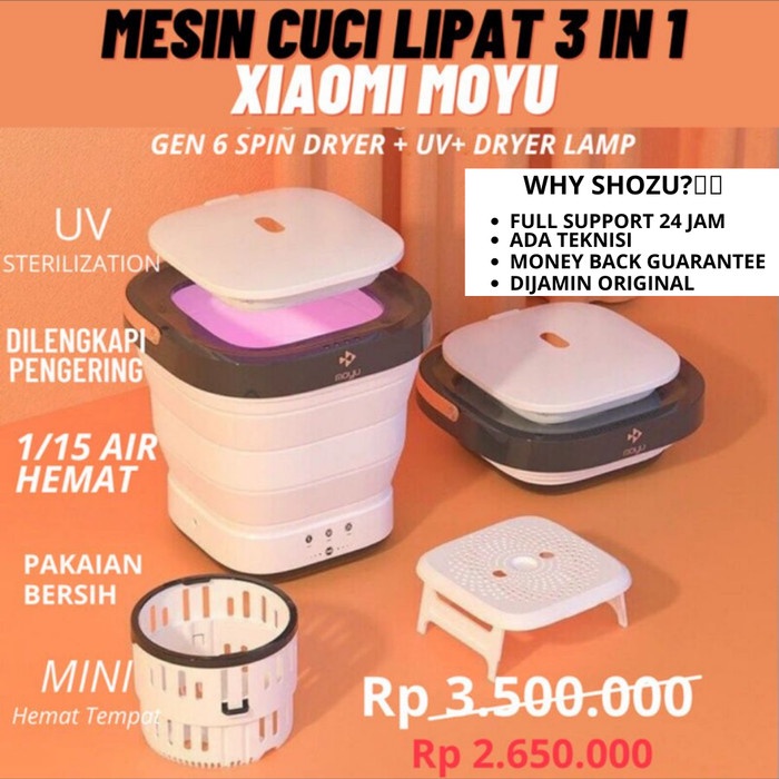 ✿ BISA COD✿ Xiaomi MOYU Mesin Cuci Portable Folding Travel Washing Machine UV Drye - PINK GEN 2