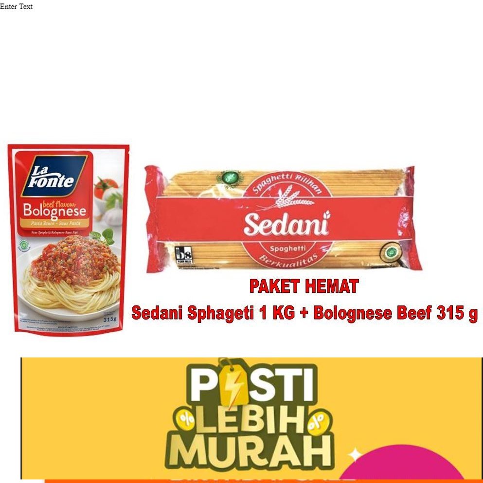 

SEDANI SPHAGETI 1 KG + SAOS BOLOGNESE 315 G (PAKET HEMAT)
