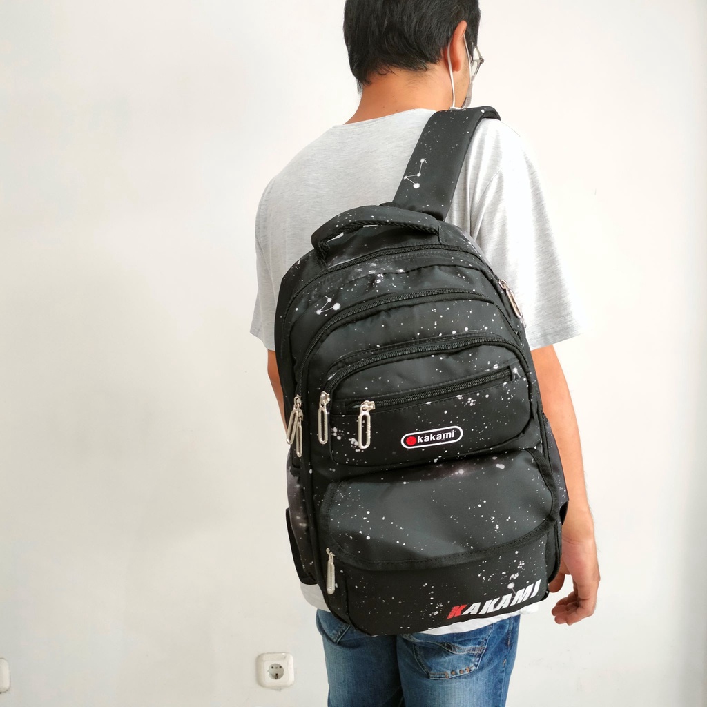 Gratis Gantungan dan Raincover! Tas Ransel Sekolah Anak SD SMP BackpackImport 18817 Galaxy Space Pintu Kulkas Double Layer