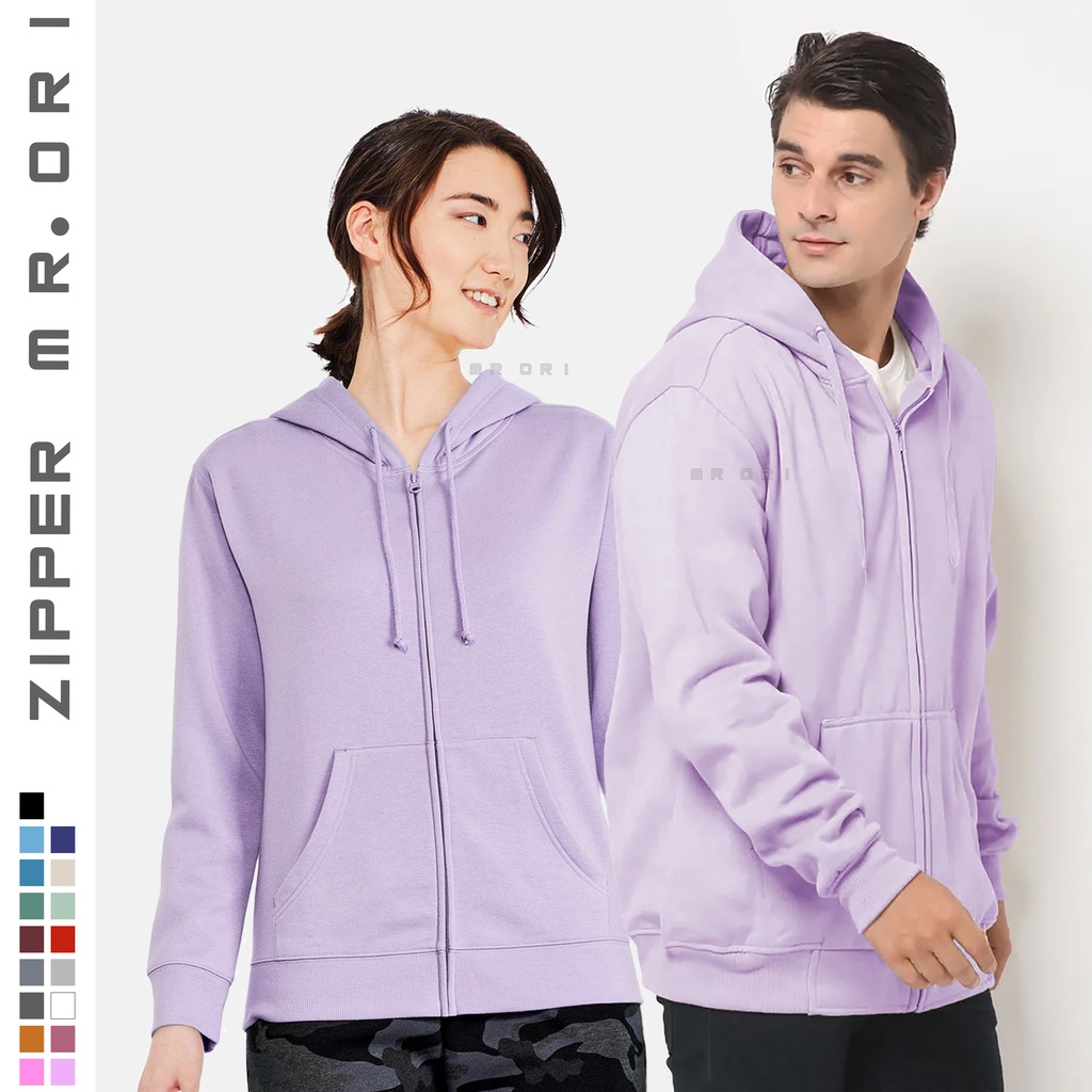 SWEATER HOODIE ZIPPER TEBAL SIZE S-XXXL LILAC (PRIA & WANITA)