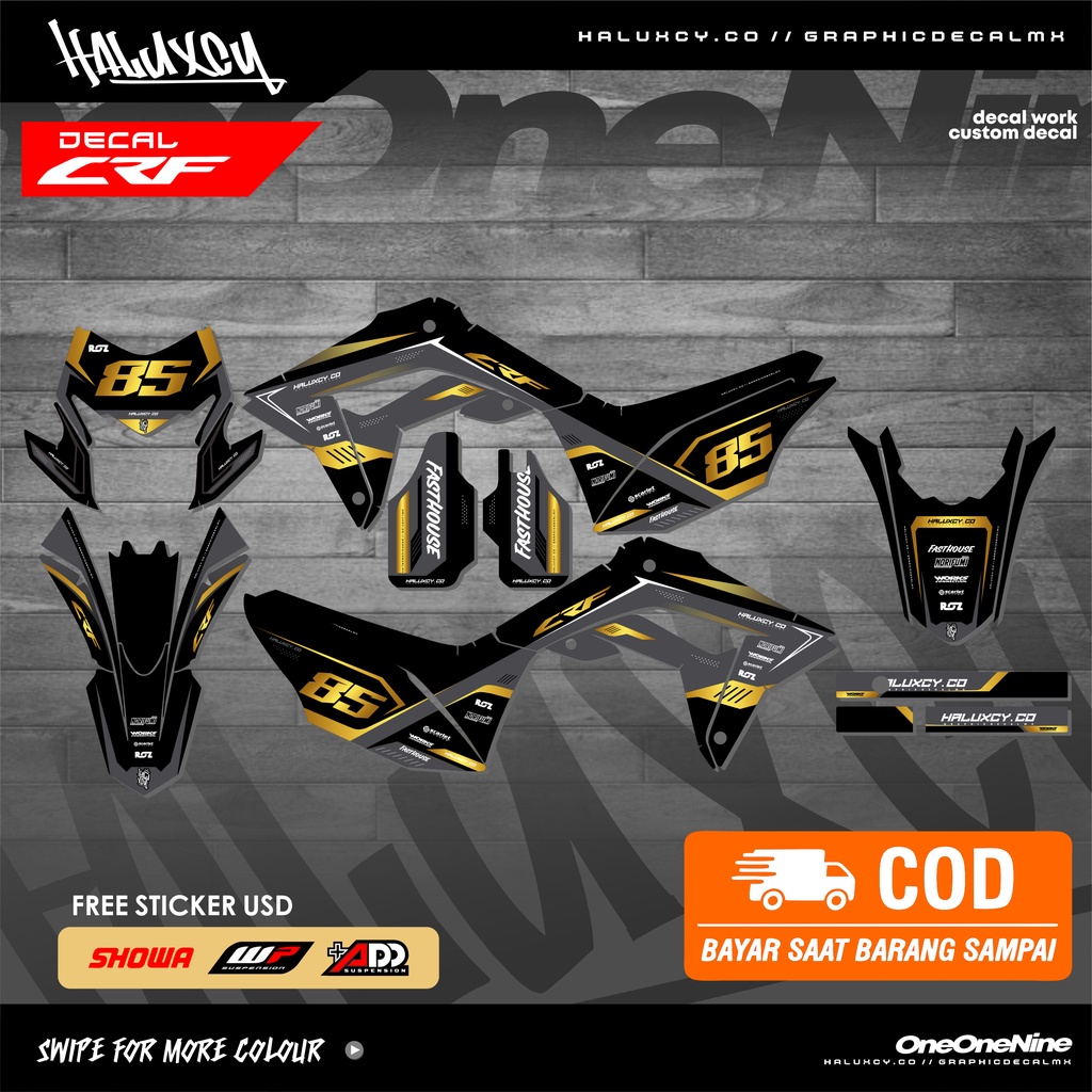 DECAL CRF 150 L SUPERMOTO FULL BODY HITAM SUPER GLOSSY DOFF DESAIN SIMPLE / KLX DTRACKER WR BY HALUX