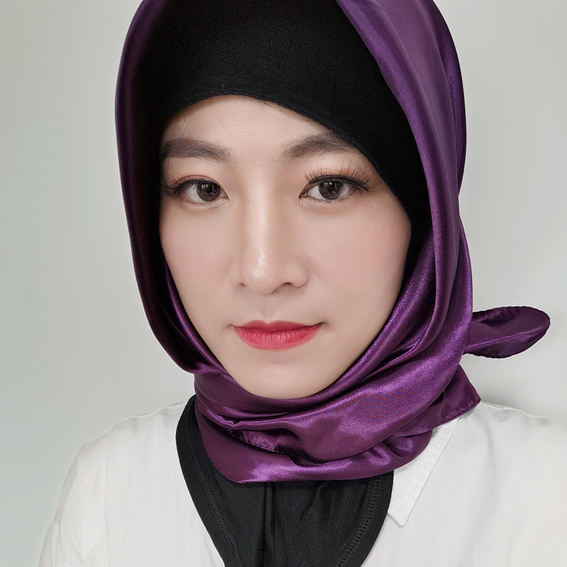 Kerudung Saten Segiempat Bahan Satin Velvet Deep Purple jahit neci | Jilbab Segi empat Satin 105 x 105cm Ungu Tua