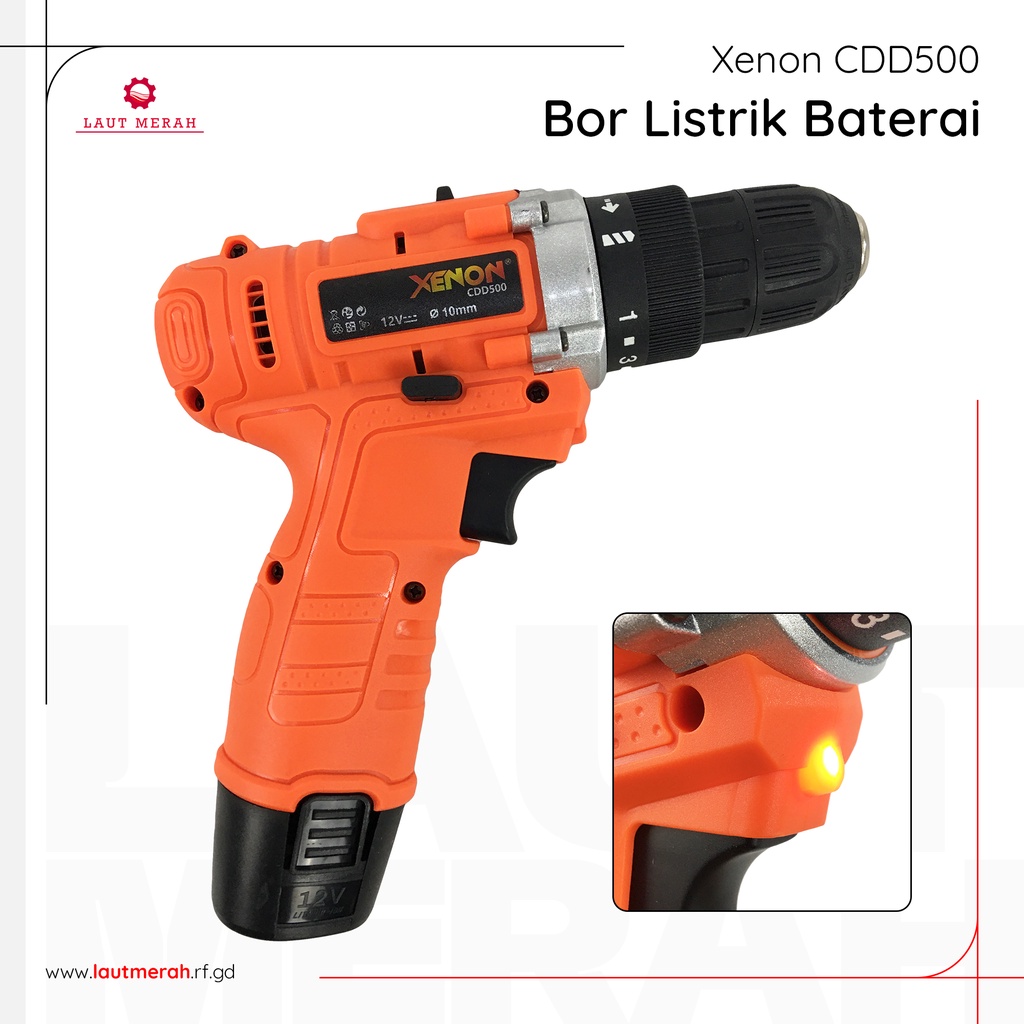 Mesin Bor Baterai XENON CDD500 12v Cordless Drill Heavy Duty Bor Tanpa Listrik Bor Batre
