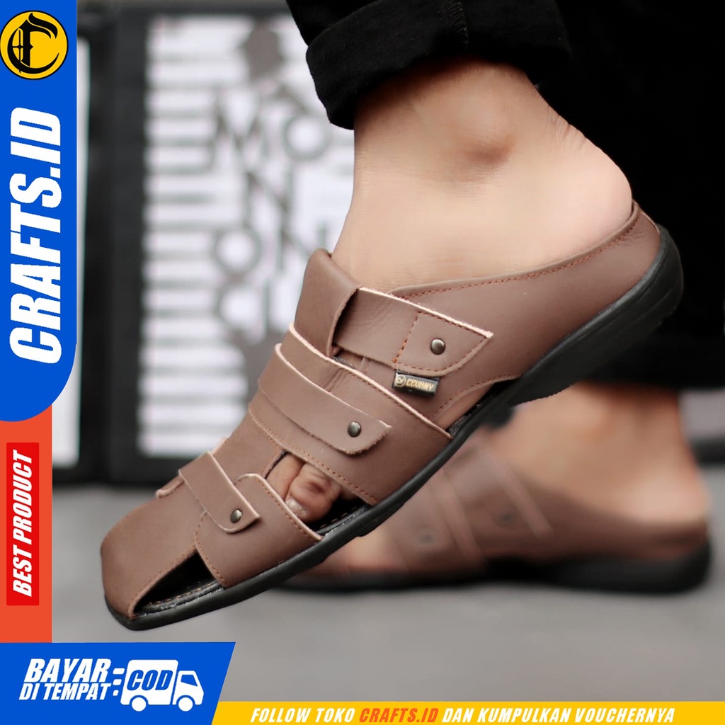 CRAFTS tutonk - Sepatu Sandal Casual Bustong Slop Kulit Asli Pria