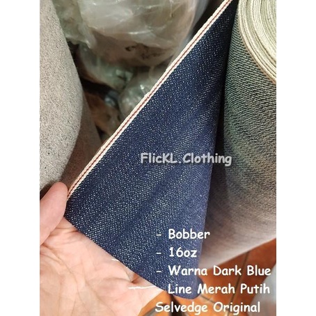 Bahan Kain Selvedge Bekaro Bratatex Jeans Denim Line Merah Putih 010