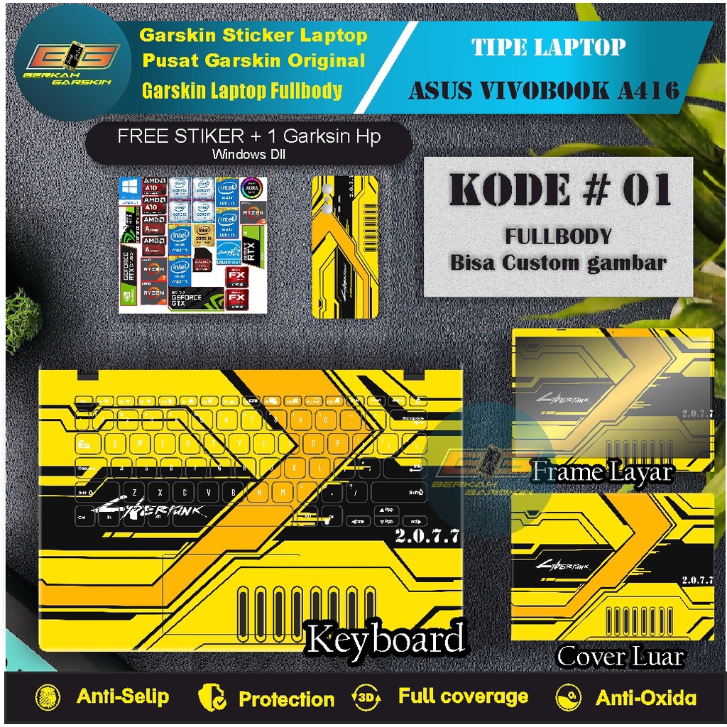 Garskin laptop ASUS VIVOBOOK A416 Fullbody Presisi Kode # 1-5 Free Stiker + 1 Garskin Hp