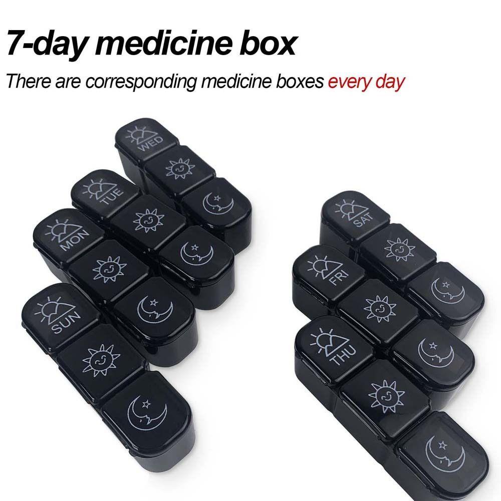 [Elegan] Pill Box Hitam 7hari Wadah Penyimpanan Tablet Obat Organizer Pill Splitters Pill Tablet Tempat Kotak Pil Mingguan