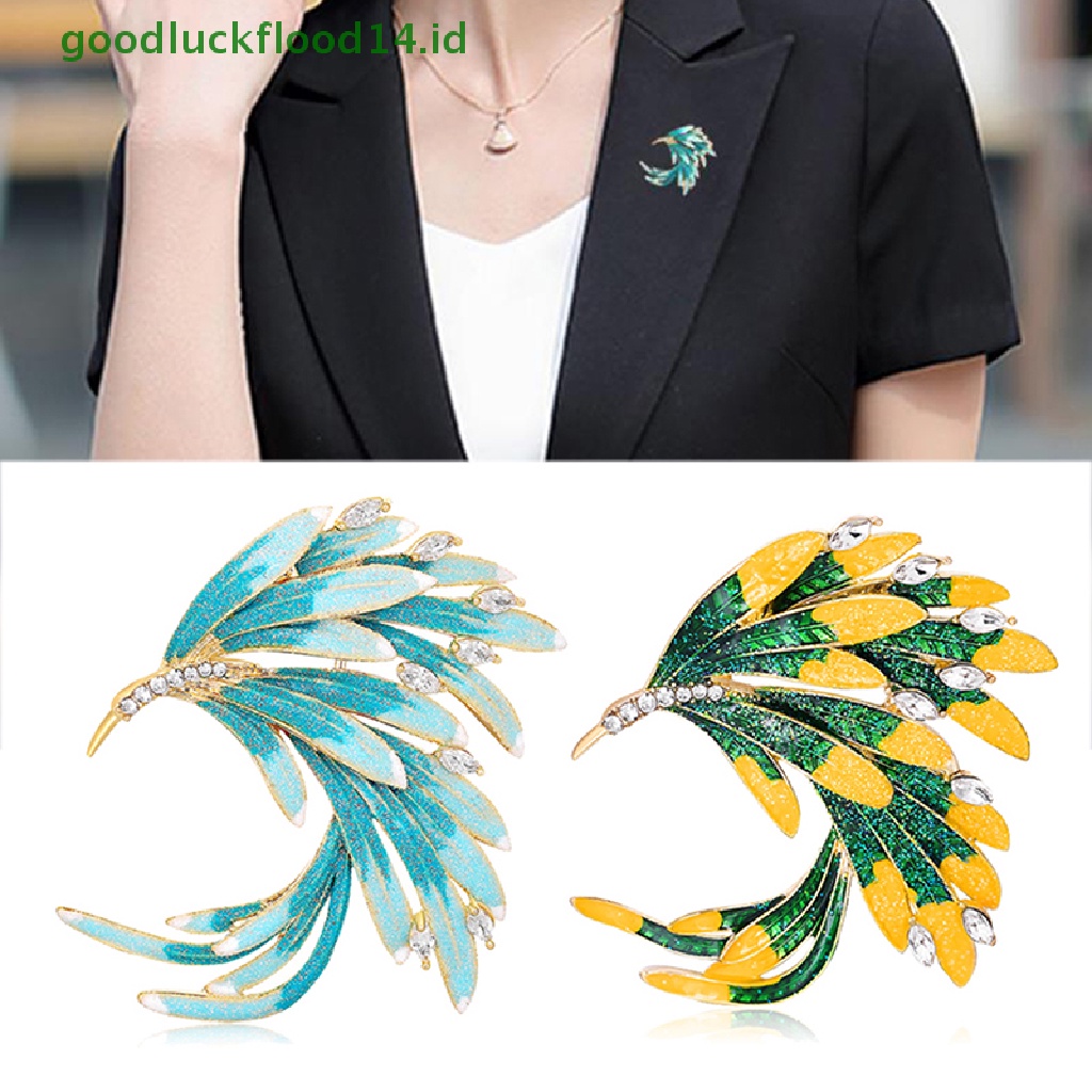 [GOOGFOUR] Fashion Wanita Enamel Bros Pin Kristal Phoenix Ekor Syal Gesper Pakaian Bros Hadiah [TOP]