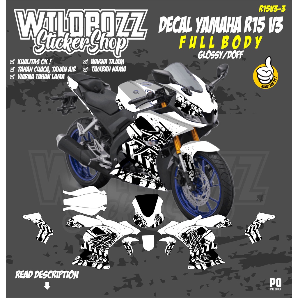 decal yamaha r 15 v3 full body (r15v3-3) motif hayabusa Keren -WILDBOZZ STICKER-