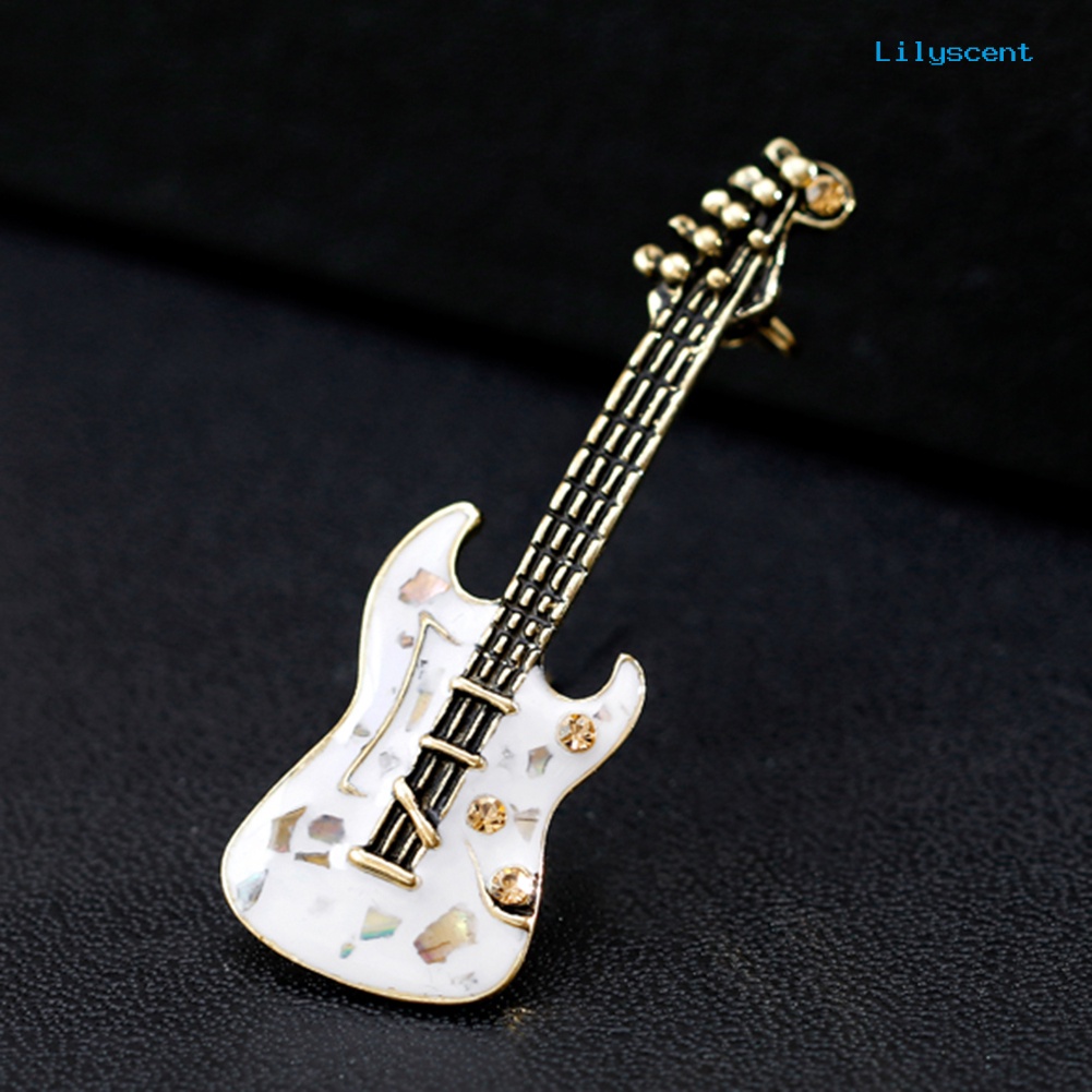 [LS] Vintage Wanita Berlian Imitasi Gitar Bros Pin Lencana Perhiasan Aksesoris Hadiah