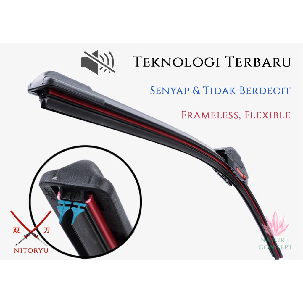 Wiper Dual (2) Blade Quad (4) Blade NITORYU Frameless UNIVERSAL NEW Technology Wiper Mobil Tercanggih TERMURAH bisa untuk semua jenis mobil