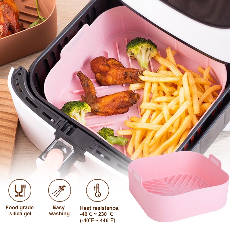 Panci Panggang Tahan Panas Reusable Anti Lengket Dengan Pegangan Mudah Bersih BBQ Pad Premium Silicone Square Air Fryer Pot Tray Fried Chicken Basket Mat Tahan Air Untuk Air Fryer