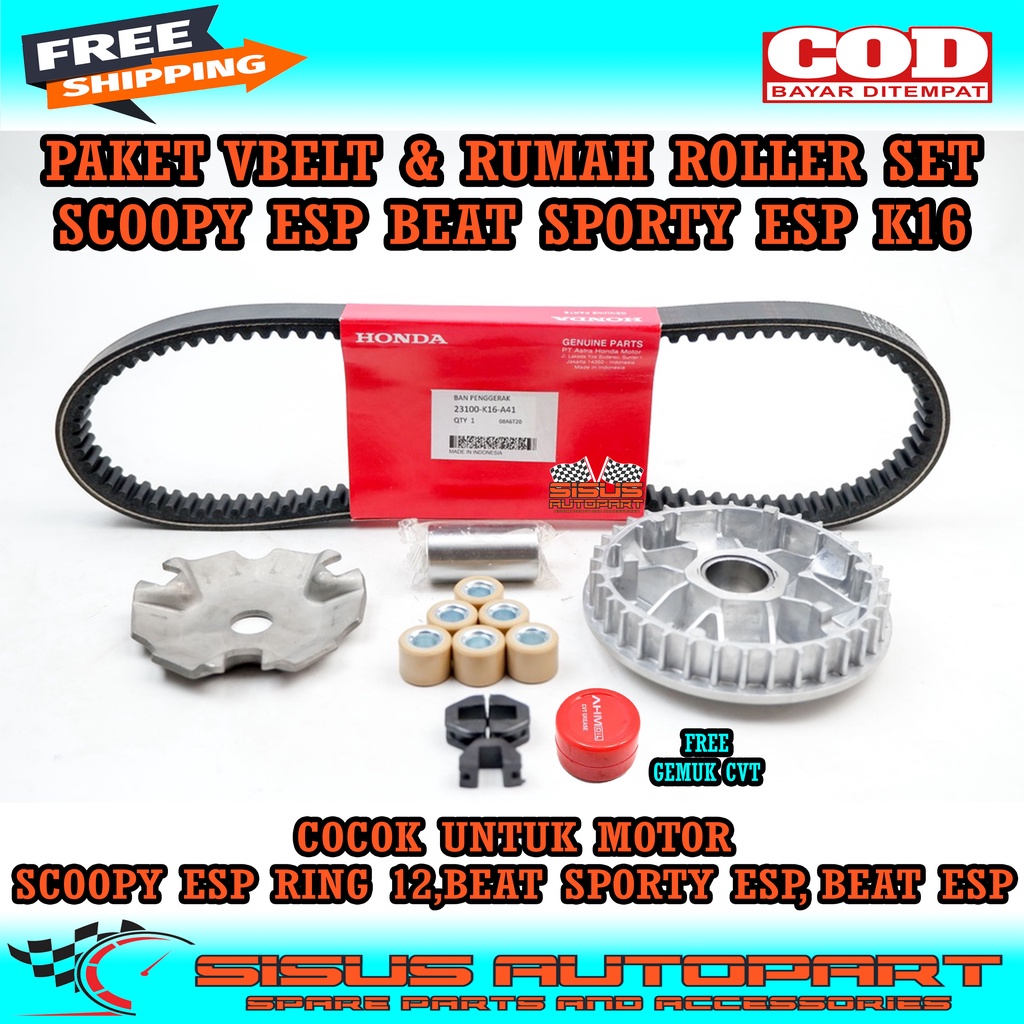 PAKET VANBELT DAN RUMAH ROLLER ASSY SCOOPY ESP RING 12 BEAT SPORTY ESP / VBELT SCOOPY ESP BAN DONAT RUMAH ROLLER SET SCOOPY ESP K16 / PAKET CVT SCOOPY ESP K16