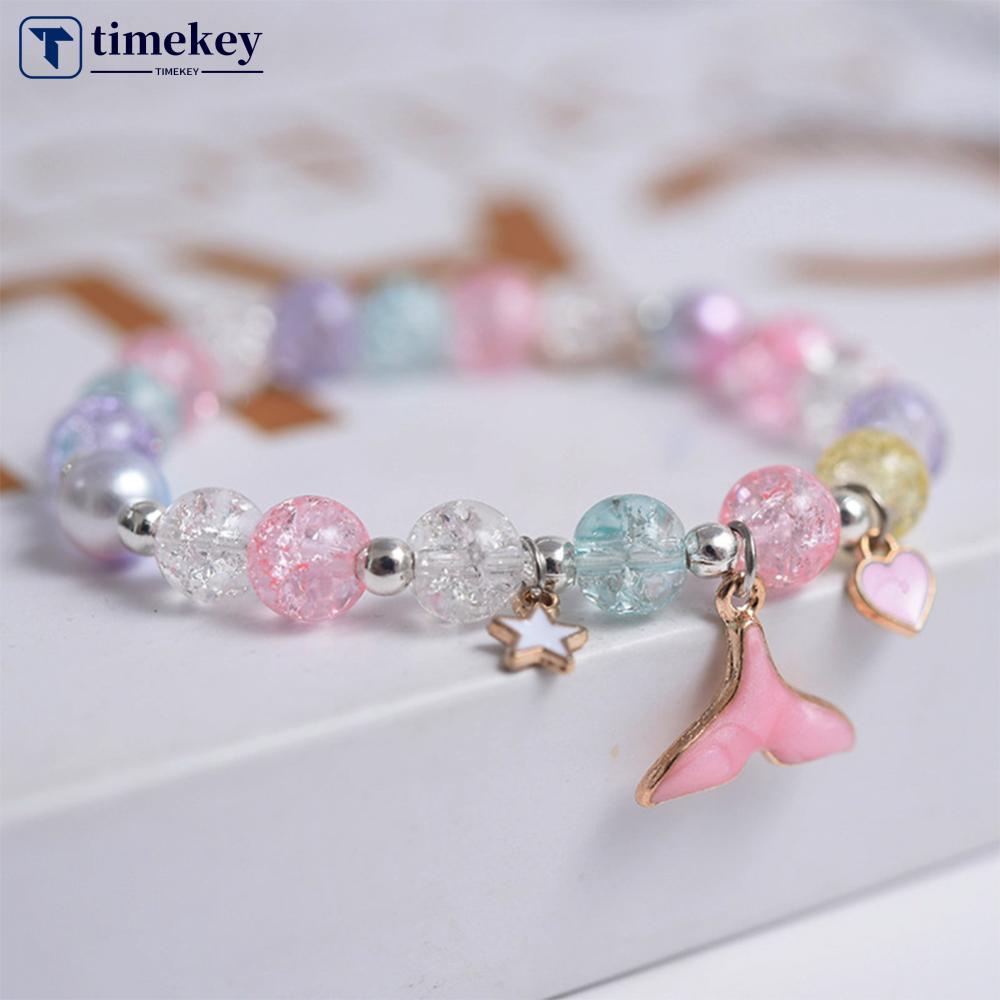 Timekey Kristal Manik-Manik Warna-Warni Kartun Gelang Sederhana Modis Manik-Manik Kristal Gelang Hadiah Perhiasan Untuk Wanita B1H4