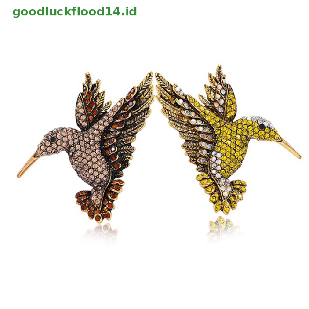 [GOOGFOUR] 1 Pc Hidup Hummingbird Bros Pin Kristal Berlian Imitasi Hewan Burung Aksesori  [Atasan]