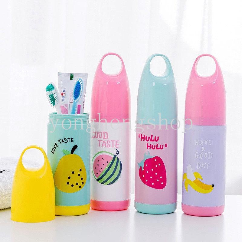 Kotak Penyimpanan Sikat Gigi Anak Motif Kartun Buah Printing Dengan Pegangan Perjalanan Luar Ruangan Portabel Pasta Gigi Toothbrush Holder Case Organizer Kamar Mandi