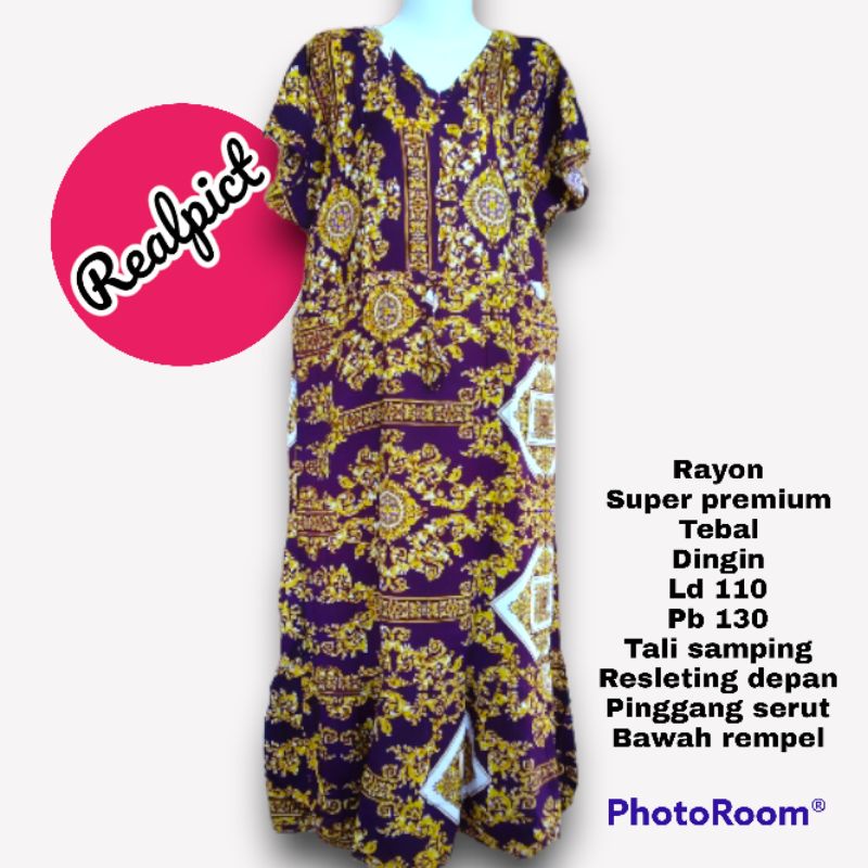 Daster Busui Rayon Premium Panjang ld 110 Resleting Depan Serut pinggang bawah Rempel