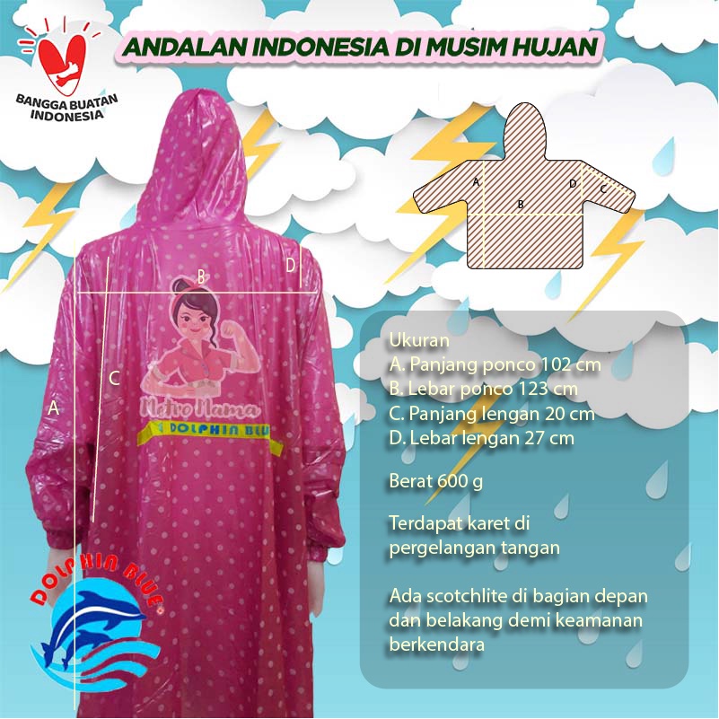 Jas Hujan Poncho Lengan DOLPHIN STAR POLKADOT Ukuran BIG SIZE JUMBO