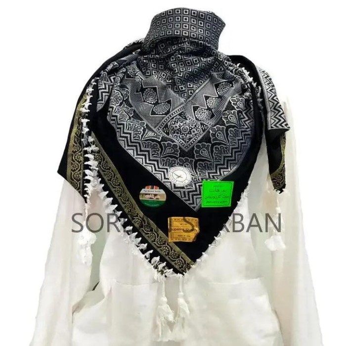 Sorban Kashmiri Persegi Hitam Putih Import India - Rida Shawl -
